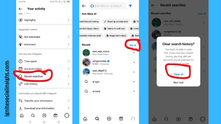how to clear instagram search suggestions 